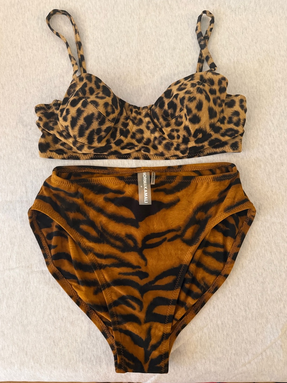Norma Kamali Leopard & Tiger Print Bikini Set - Tan/Black